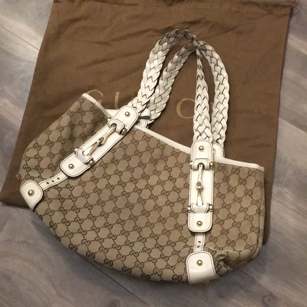 Gucci braided Pelham canvas bag with dust bag